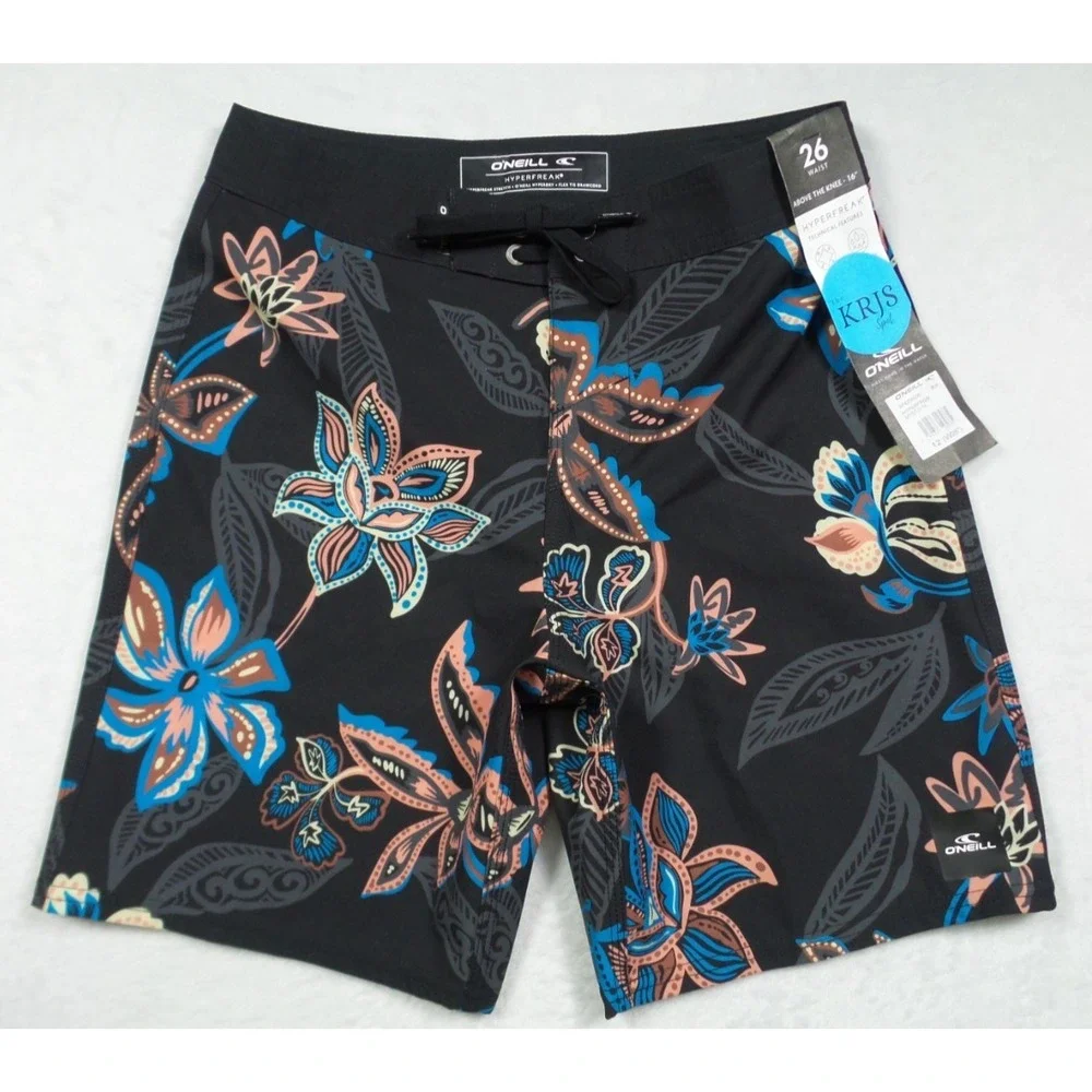 ONeill Shorts Mens Size 26 Black Floral Hyperfreak Mysto Stretch Boardshorts NWT